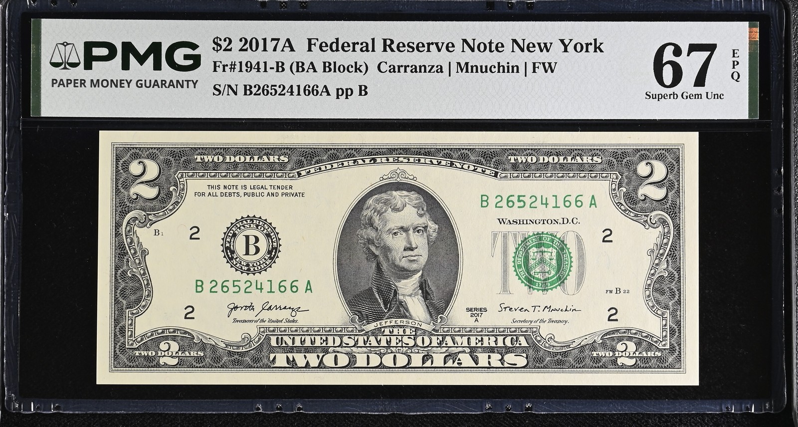 United States 2 Dollars Usa 2017A P 545 B New York Superb Gem UNC PMG 67 EPQ