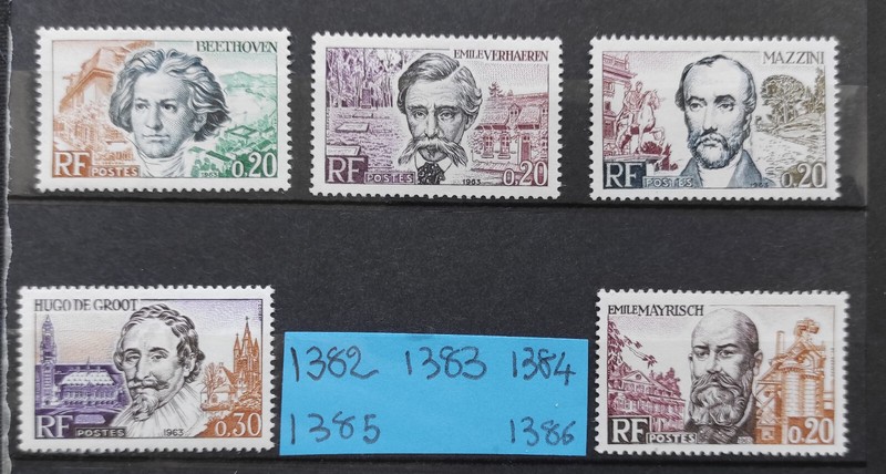 SÃ©Rie Timbres France Neufs** AnnÃ©E 1963 NÂ° 1382 1383 1384 1385 1386