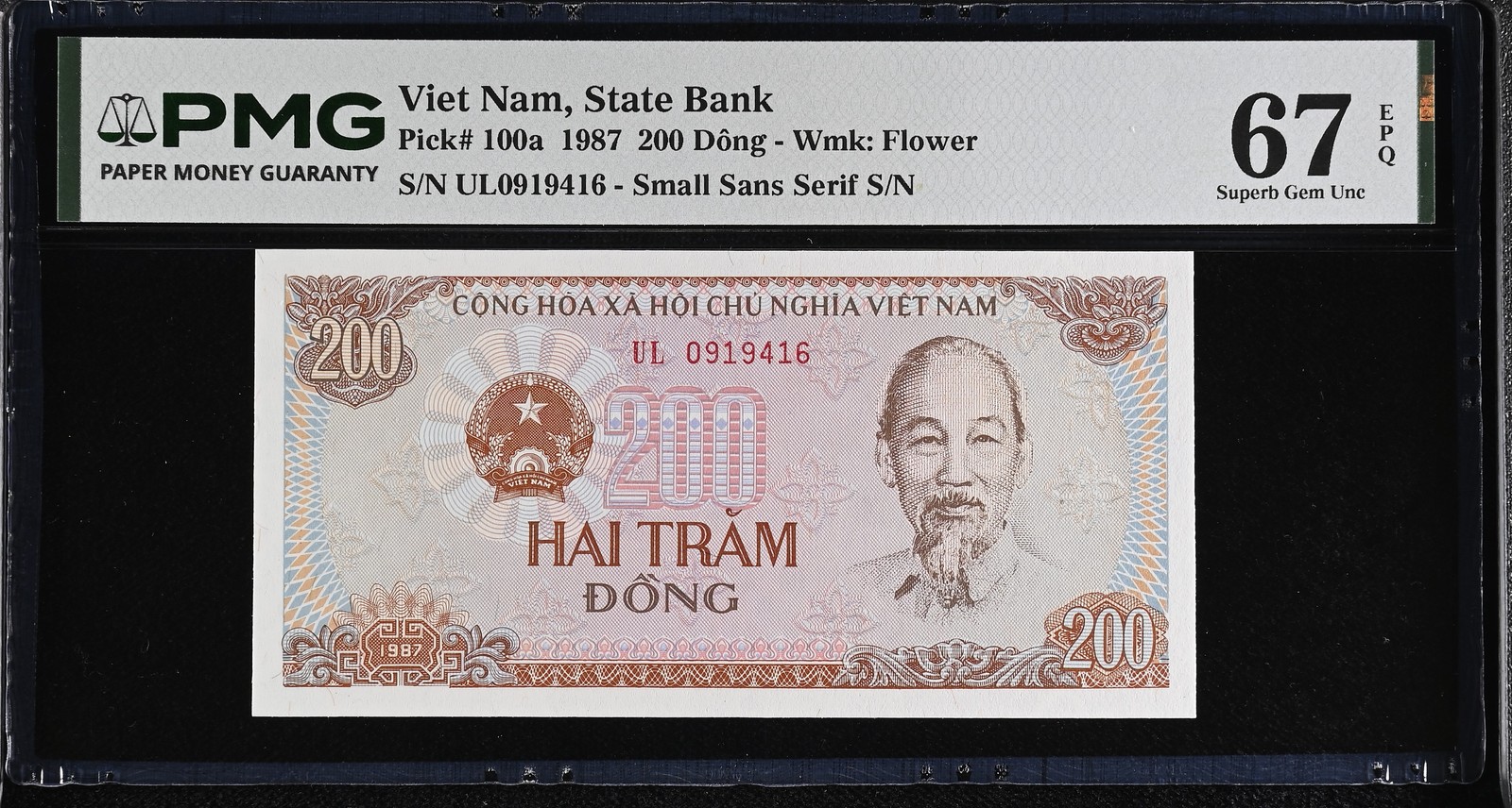 Vietnam 200 Dong 1987 P 100 a Superb Gem UNC PMG 67 EPQ