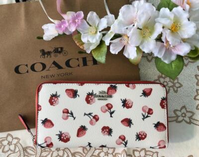 Rare COACH White Fruit Strawberry Cherry Long Wallet Round