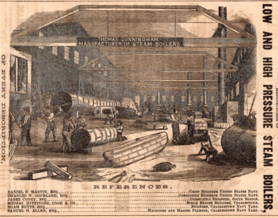 1858 T. Cunningham Low & High Pressure Steam Boilers CHARLESTOWN MA Print Ad