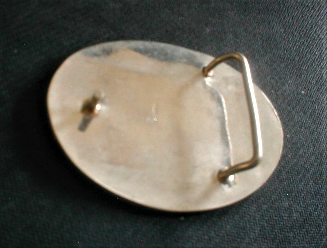 Alpaca Silver Belt Buckle with Abalone Inlay, Vintage 1970's Handmade, Used FINE