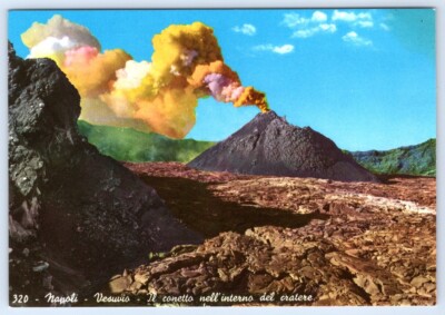 Postcard Naples Italy Mount Vesuvius Volcano Small Cone Inside the Crater