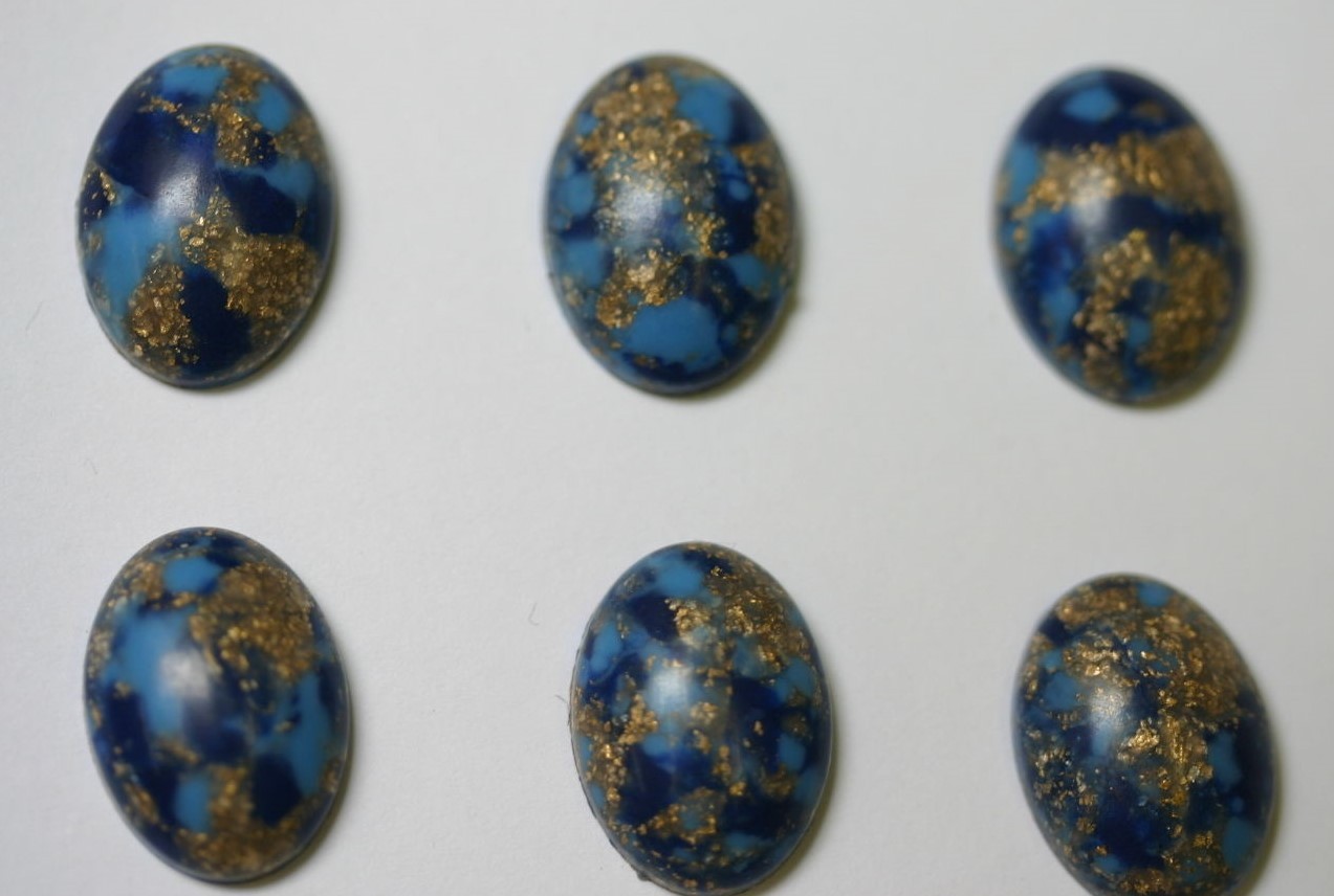 50 13x18mm 18x13mm Venetian Germany Sky and Navy Blue Gold Color Cabochon