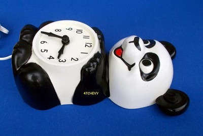 VINTAGE 1960s PANDA BEAR-ELECTRIC KIT CAT KLOCK-KAT CLOCK-ORIGINAL-MOTOR REBUILT