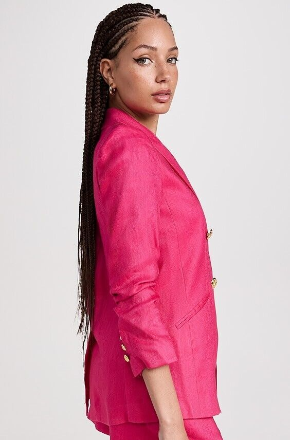 Pre-owned Veronica Beard Nwt-  Hirsh Double-breasted Linen-blend Dickey Jacket, Fuchsia - 4 In Pink