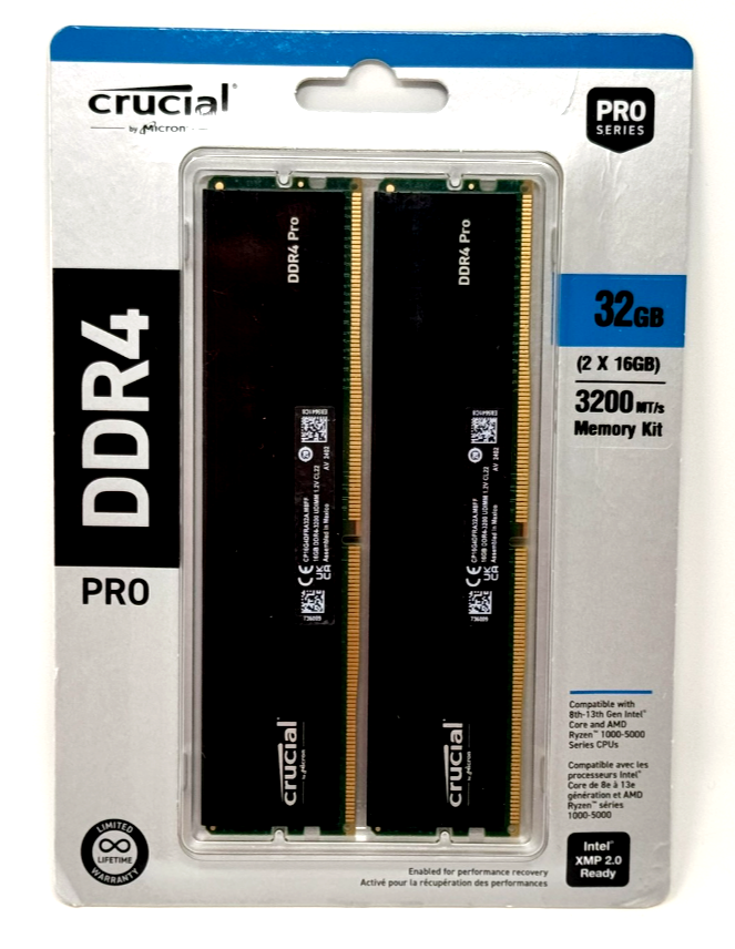 Crucial Pro 32GB (2 x 16GB) 288-Pin PC RAM DDR4 3200 (PC4 25600) Desktop Memory