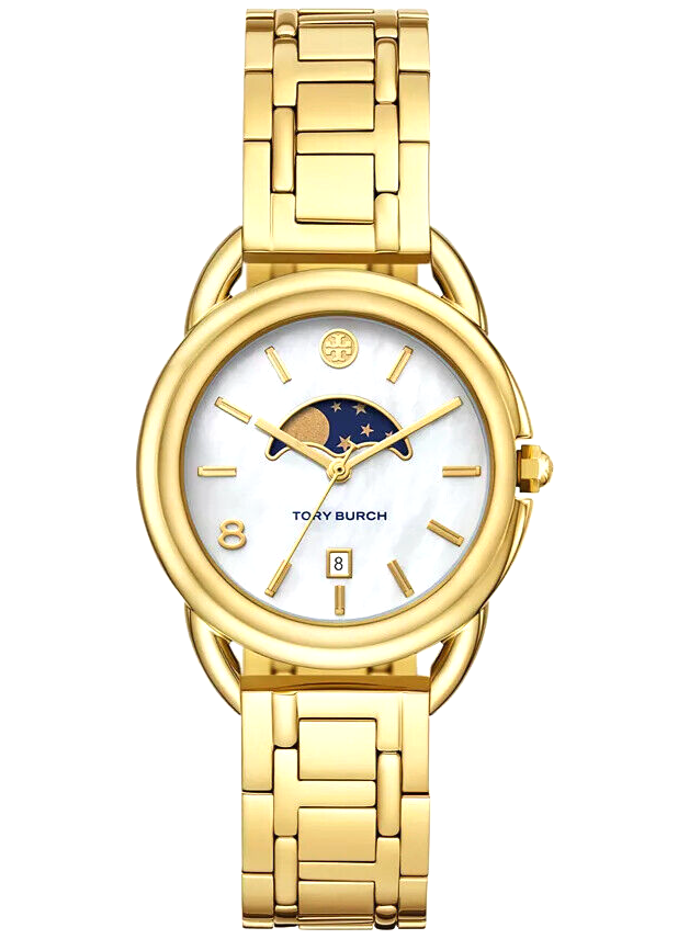 Pre-owned Tory Burch Tbw7229 Women's The Miller Gold 34mm Stainless Steel Bracelet Watch