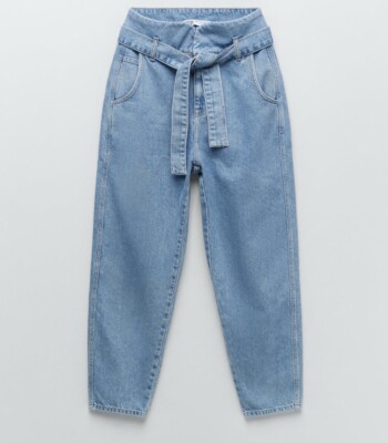 Zara Womens Z1975 Balloon Jeans With Belt Light Blue Size 6 New With Tags