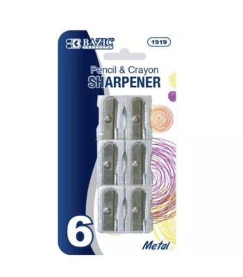 Single Hole Best Quality Metal Pencil Sharpener - 6 Per Pack - FAST FREE SHIP