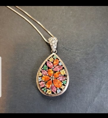 Alwand Vahan Pink-Blue-Orange Topaz Flower sterling silver Pendant Necklace $450