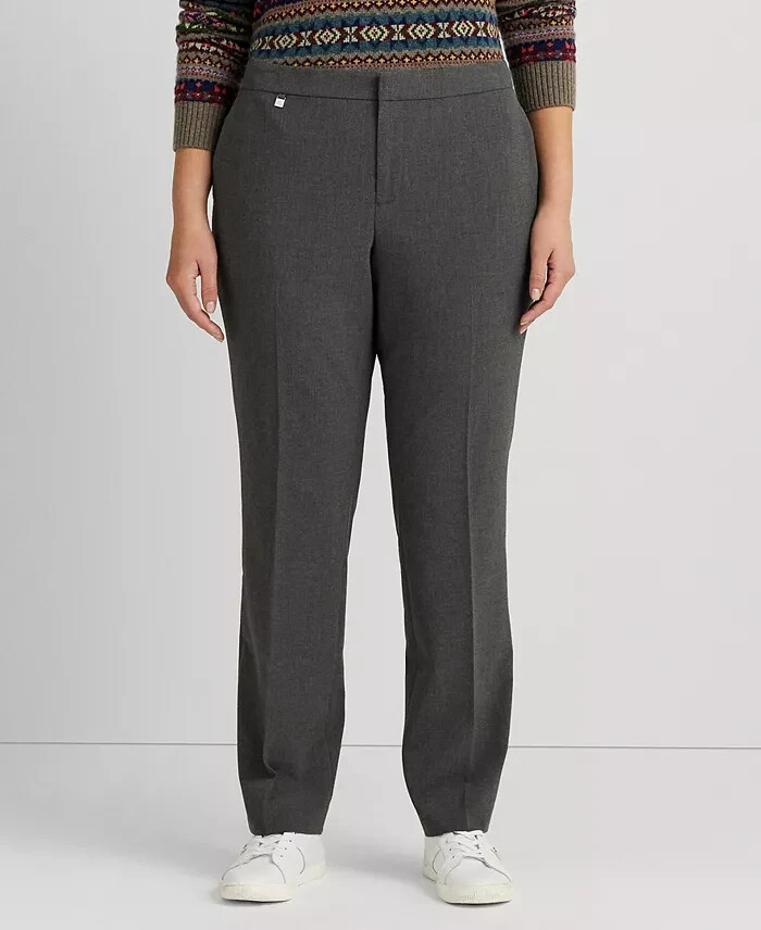 Lauren Ralph Lauren Plus Size Straight Leg Pants Women's 14W Gray Heather Zip - Picture 1 of 18
