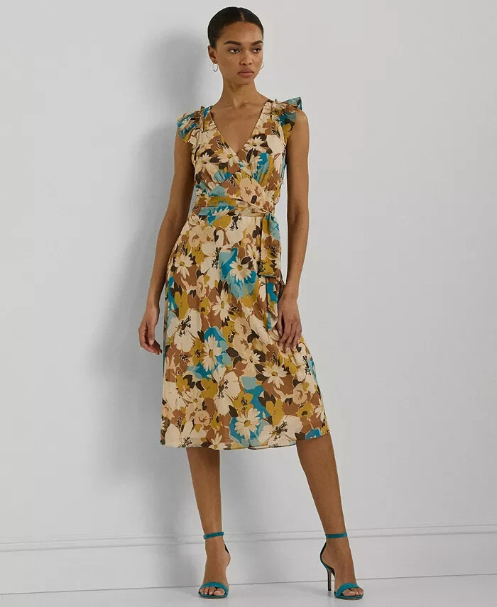 Lauren Ralph Lauren Floral Empire-Waist A-Line Dress Women's 4 Multi Side Zip - Picture 1 of 15