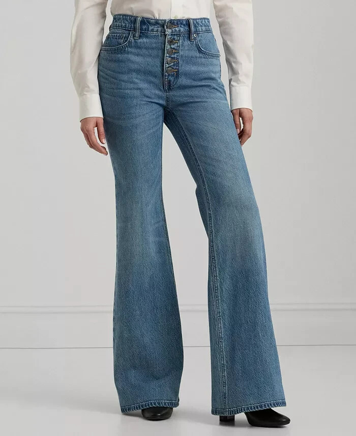 Lauren Ralph Lauren High-Rise Flare Jeans Women's 6 Dusk Indigo Denim Button Fly - Picture 1 of 18