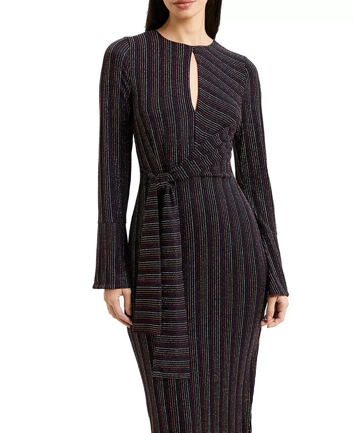 French Connection Paula Keyhole Midi Dress Women's M Blackout Multi Long Sleeve - Picture 1 of 16