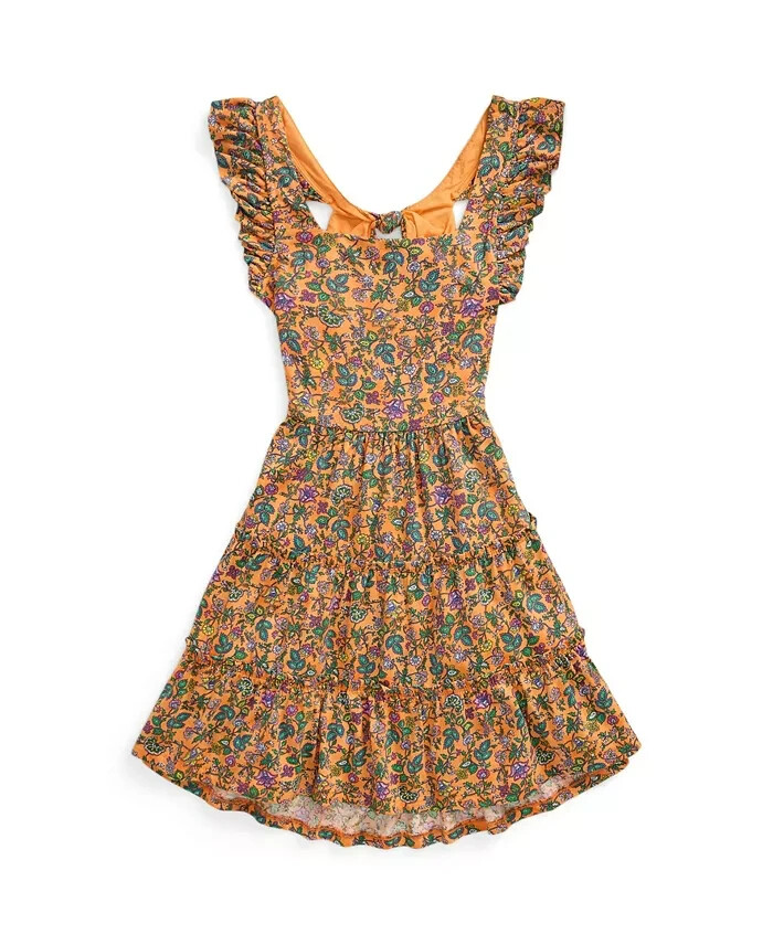 Polo Ralph Lauren Floral Ruffled Jersey Dress Big Girls XL 16 Tropical Woodblock - Picture 1 of 15