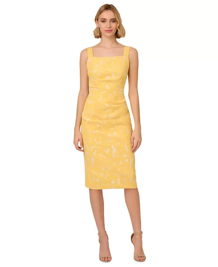 Adrianna Papell Hibiscus Jacquard Sheath Dress Women's 10 Sun Square Neck Zip Up - Picture 1 of 17