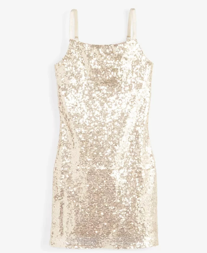 With Jules Sleeveless Sequin Bodycon Dress Big Girls XL Gold Round Neck Pullover - Picture 1 of 15