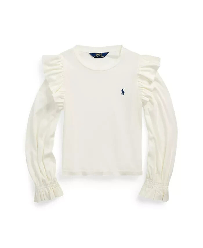 Polo Ralph Lauren Ruffled Long-Sleeve Sweatshirt Big Girls XL 16 White Pullover - Picture 1 of 17