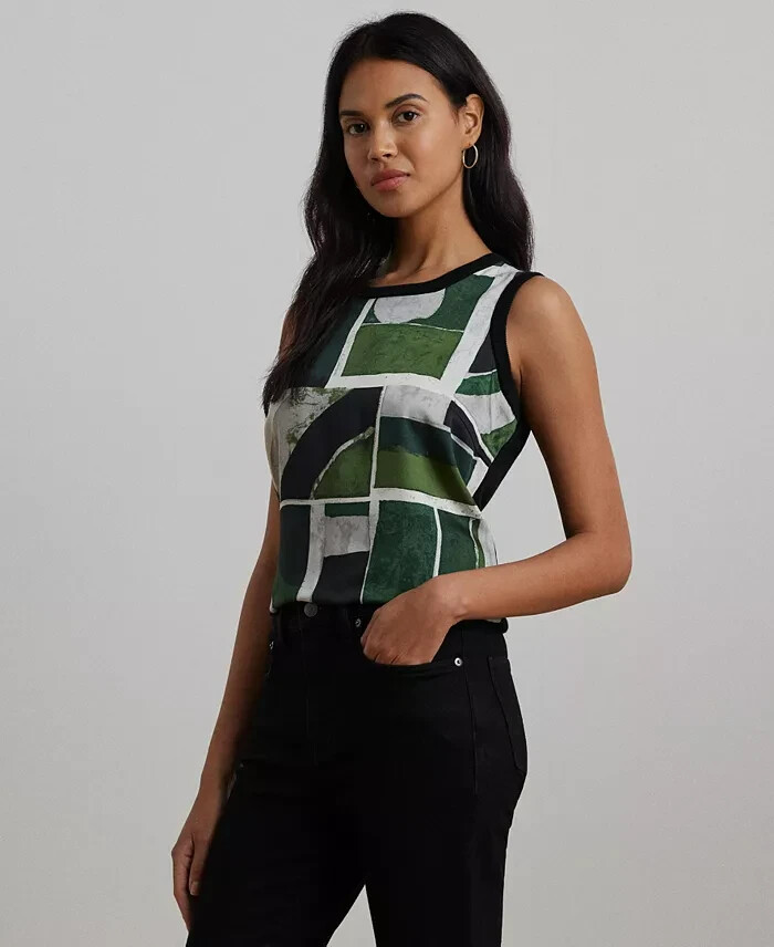 Lauren Ralph Lauren Petite Geo-Print Sleeveless Sweater Women's PM Black Multi - Picture 1 of 16