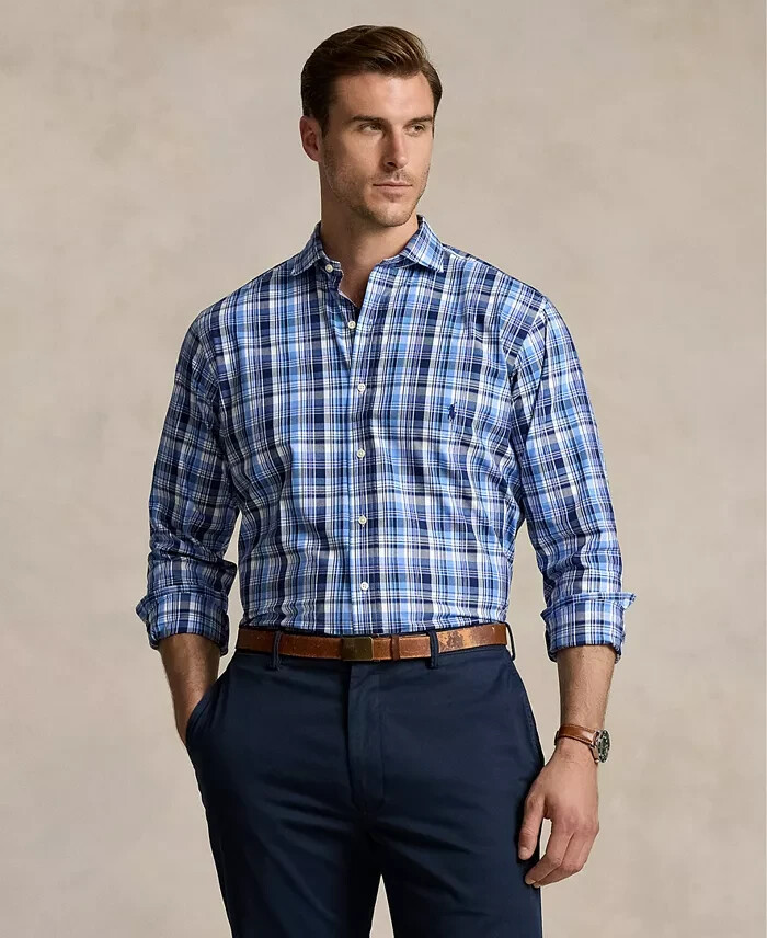 Polo Ralph Lauren Big & Tall Plaid Stretch Poplin Shirt Men's XLT Blue Multi L/S - Picture 1 of 20