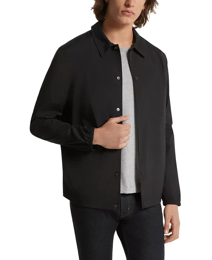 Michael Kors Snap-Front Nylon Shirt Jacket Men's XS Black Pockets Long Sleeve - Picture 1 of 17