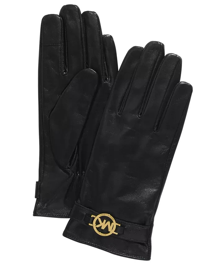 MICHAEL Michael Kors Leather Logo Ornament Gloves Women's M Black Slip On - Picture 1 of 12