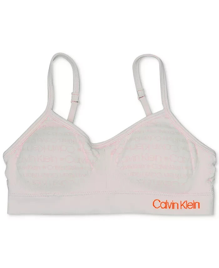 Calvin Klein Seamless Crop Bra Girls S (6/6X) Icon Logo Pink Adjustable Straps - Picture 1 of 16