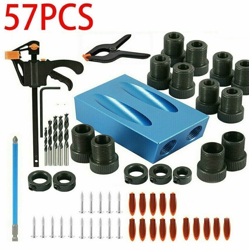 15/57Pcs 15&deg;Pocket Hole Jig Kit Tool System Woodworking Wood Joint Tool