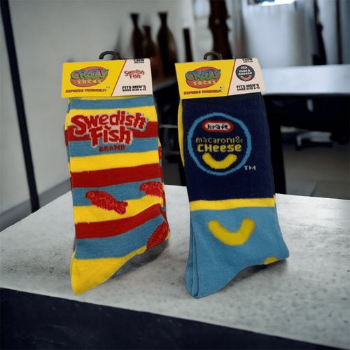 2 Pair Swedish Fish And Mac & Cheese Men's Crew Novelty Socks