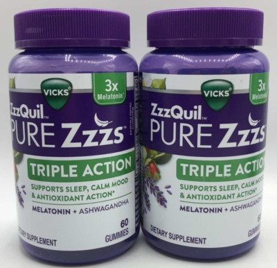 2PK Vicks ZzzQuil Pure Zzzs Triple Action ~ 60 Gummies Each ~ EXP 5/25 ~ SEALED