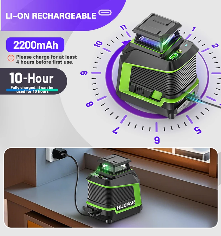 Purple Laser Level Horizontal Vertical Self-Leveling Cross Lines Laser Tool With