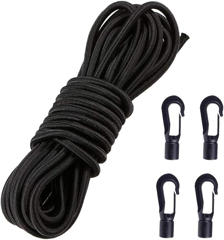 1/4" X 10' Elastic Bungee Shock Cord - Kayak Stretch String Rope with Bungee Sho