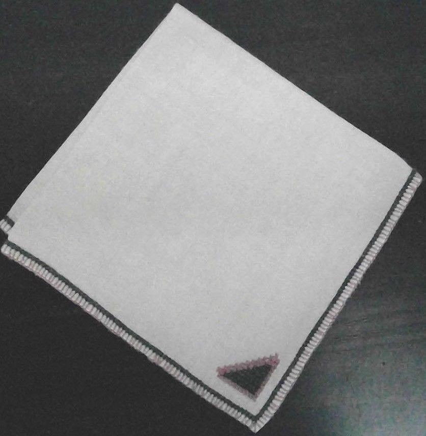 4 vintage cloth napkins beige brown/pink embroidered trim cross-stitch triangle