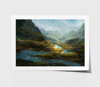 Mountain Print, Forest Wall Art, Watercolor Framed Vector Wall Art,Oil Painting