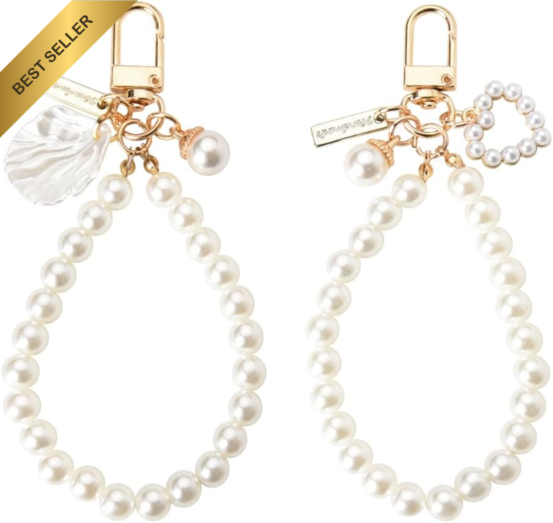 Beaded Wrist Strap Keychain Pearl Mobile Phone Lanyard Chain Cell Case Wristlet