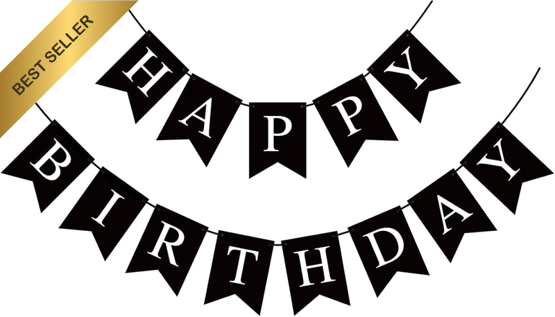 Large Black & White Happy Birthday Banner – Stylish Backdrop & Party Decorations