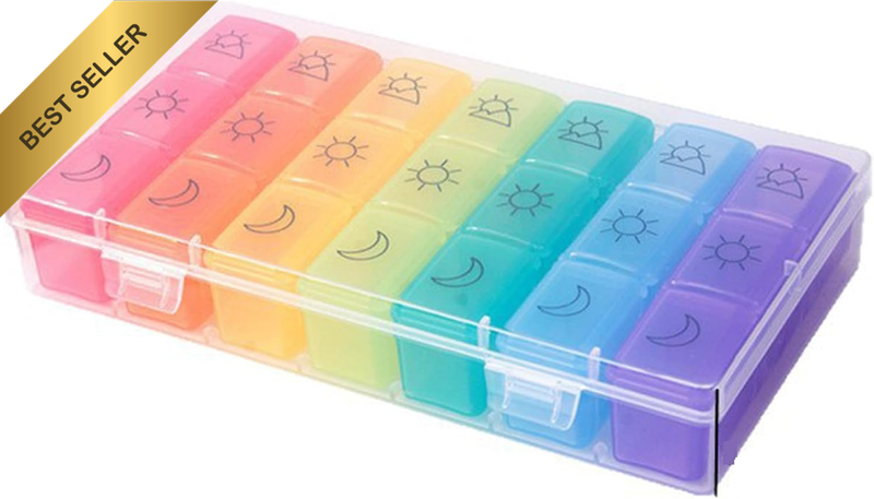 Weekly Pill Organizer,3-Times-A-Day 7 Day Pill Box Large Compartments Moisture-P