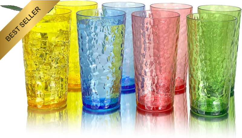 24-Ounce Plastic Tumblers (Set of 8), Reusable Plastic Mugs, Bpa-Free Acrylic to