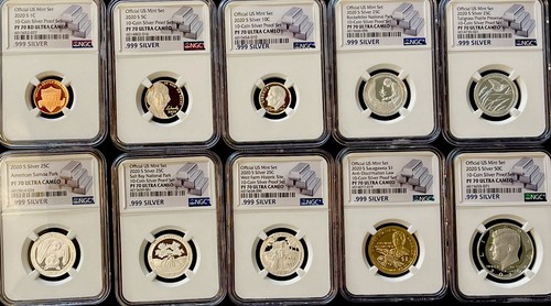 2020-S US MINT SILVER .999 PROOF 10-COIN SET NGC PF70 ULTRA