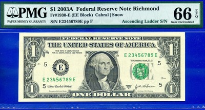 =2003-A $1 FRN (( 23456789 )) PMG Gem 66 EPQ 
