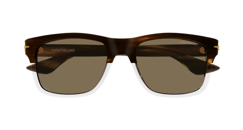 Pre-owned Montblanc Mb0263s-003 Rectangle Havana Brown