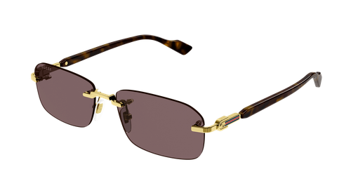 Pre-owned Gucci Gg1221s-002 Square Gold In Brown