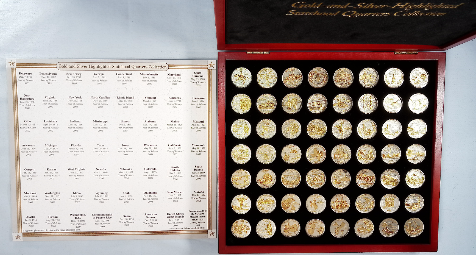 Gold and Silver Highlighted Statehood Quarters Collection with PCS Box 56-Coins