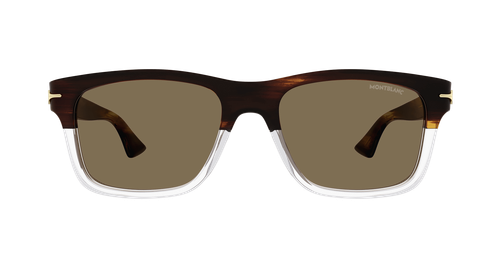 Pre-owned Montblanc Mb0263s-003 Rectangle Havana Brown