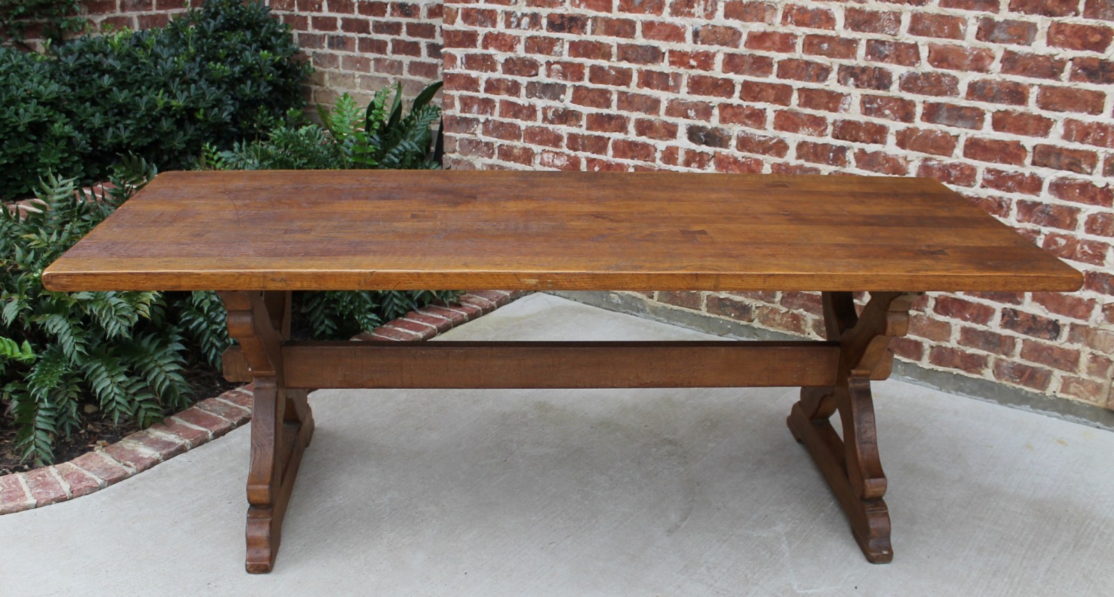 Antique Oak French Country Farmhouse Farm Trestle Table Butterfly Pegged Desk
