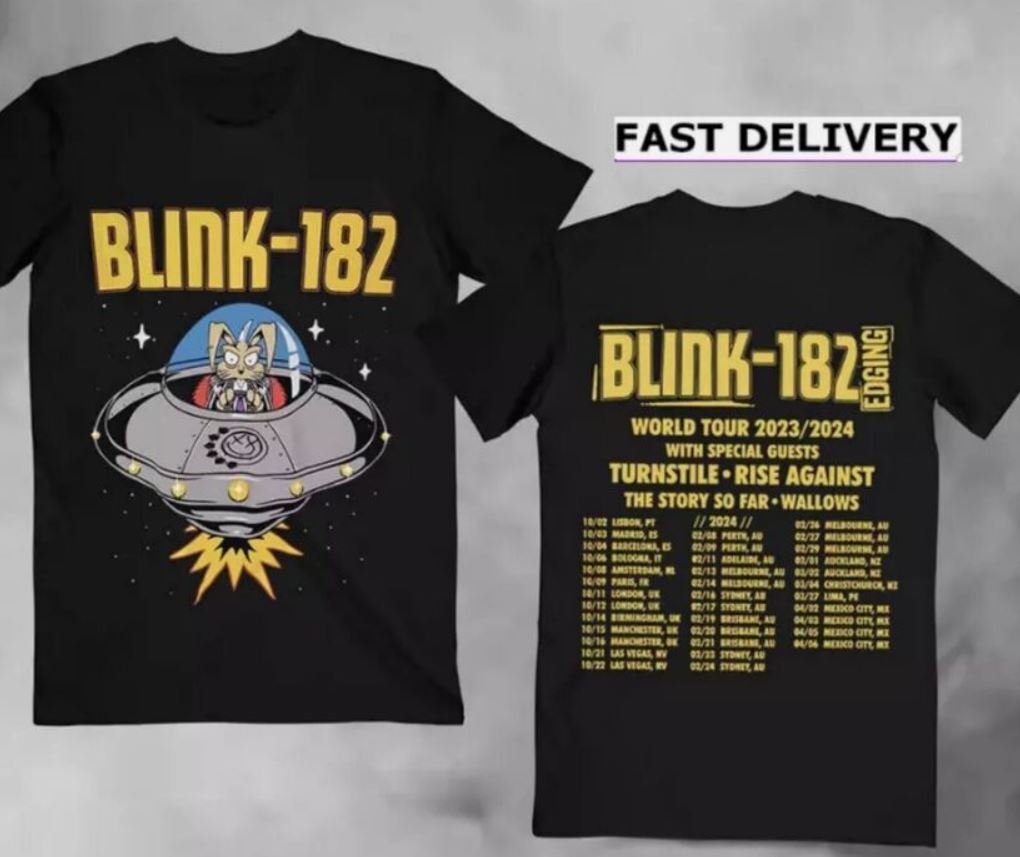 ロサンゼルス購入　blink-182 WORLD TOUR 2023-2024 World Tour Blink 182 2023 2024 Concert Barker T-Shirt Rabbit