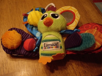 EUC Lamaze Velour Peacock Bird Clip On Toy Mirror Squeaky Rattle