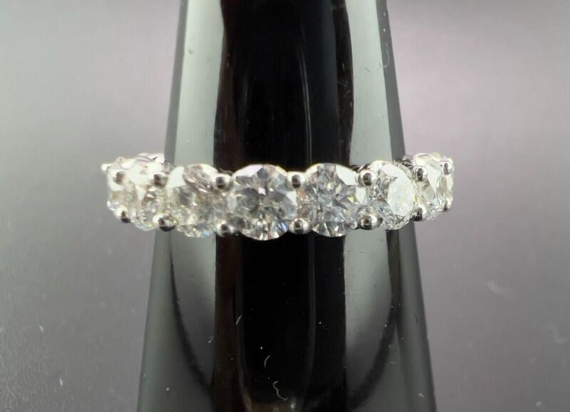 14k Solid White Gold 2.13ct Brilliant Round Diamond U-prong Half Eternity Ring