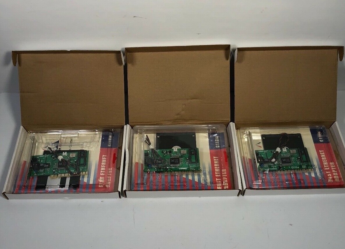 LOT OF 3 AMER FAST ETHERNET ADAPTER CARD  C110W WITH WOL Cable NEW